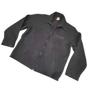 VNTG Johnson Woolen Mills (XL) Navy Blue‎ Wool Brass Zipper Field Jacket USA